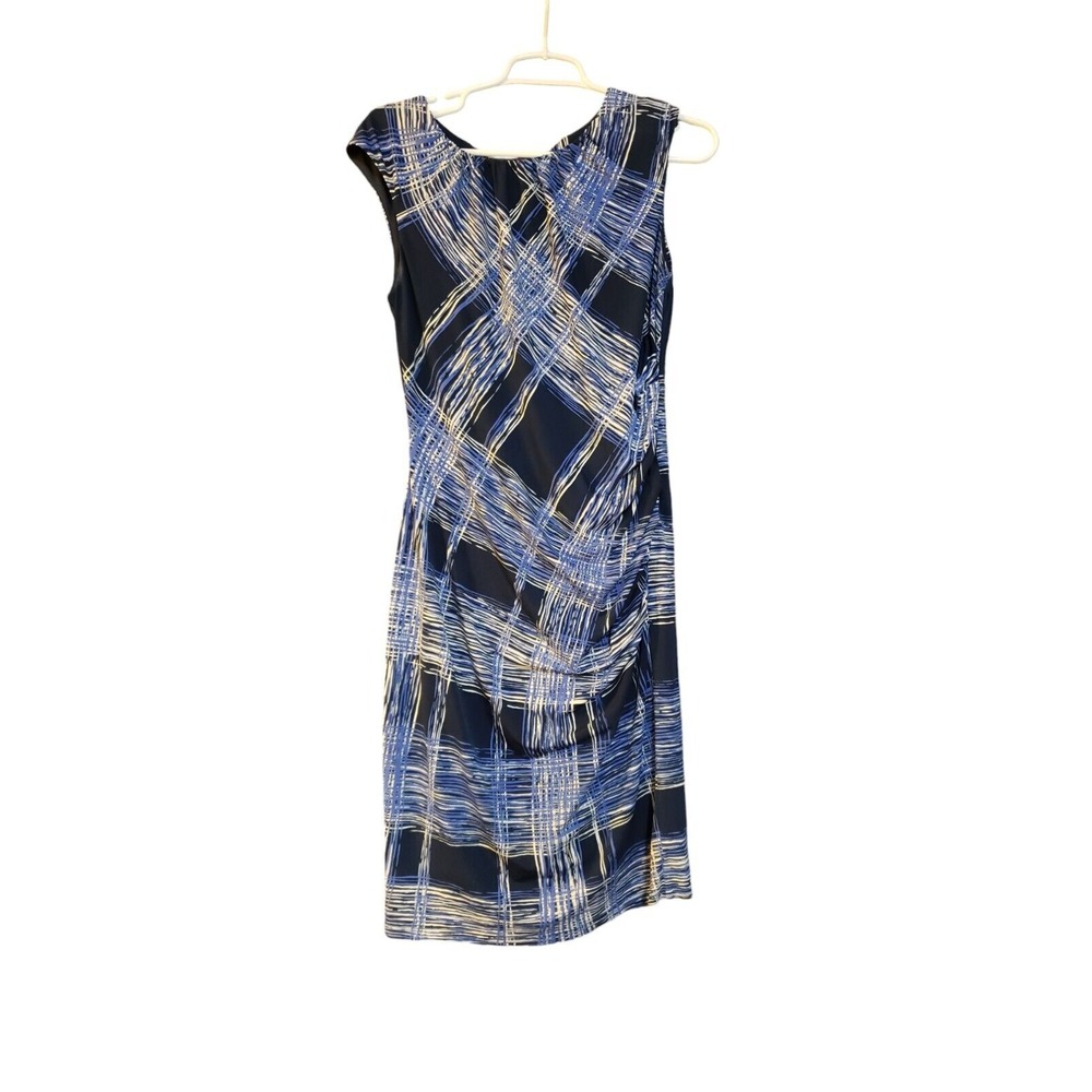 Ellen Tracy Woman Size 6 Blue Stripe Formal Sleeveless BodyCon Ruch Dress Office